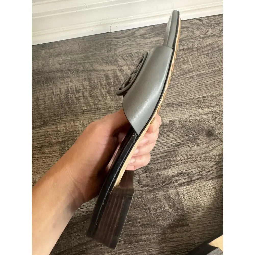 Tory Burch Womens Bombe Miller Slide Sandal Calf Leather Grey Size 7M - Picture 11 of 13